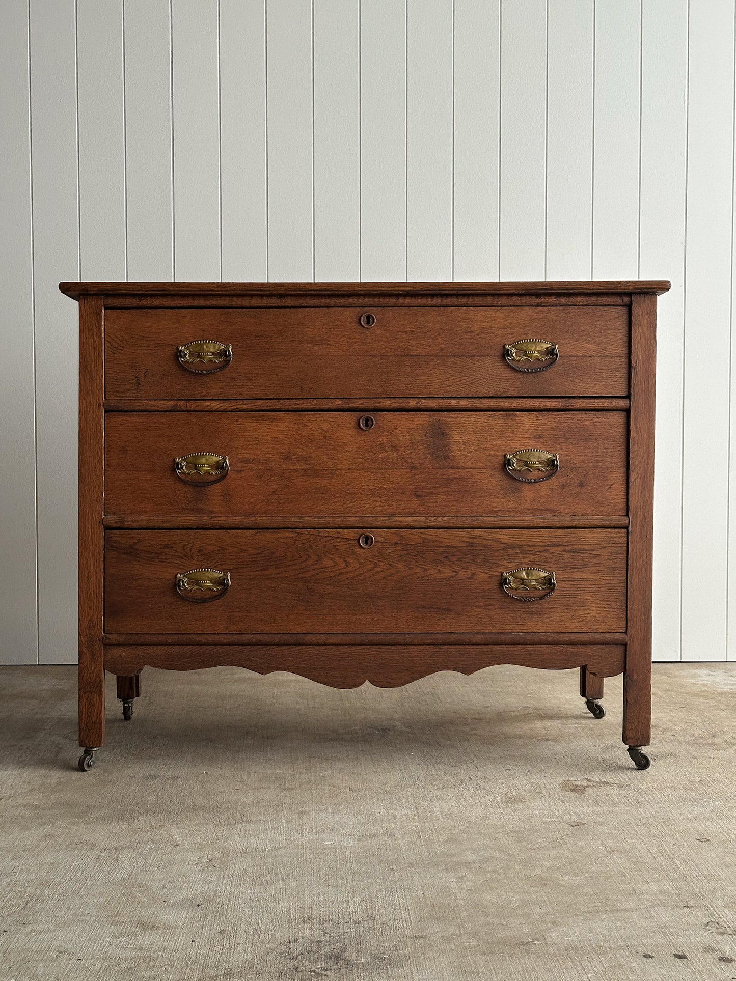 Antique Oak Three-Drawer Chest of Drawers, 19th Century