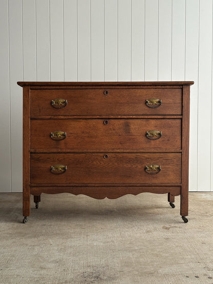 Antique Oak Three-Drawer Chest of Drawers, 19th Century