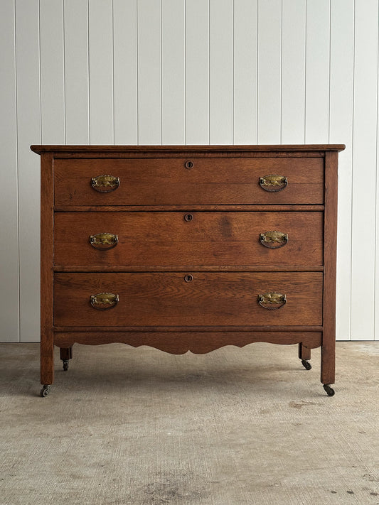 Antique Oak Three-Drawer Chest of Drawers, 19th Century