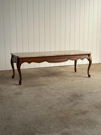 Vintage French Provincial Carved Maple Coffee Table with Marble Top