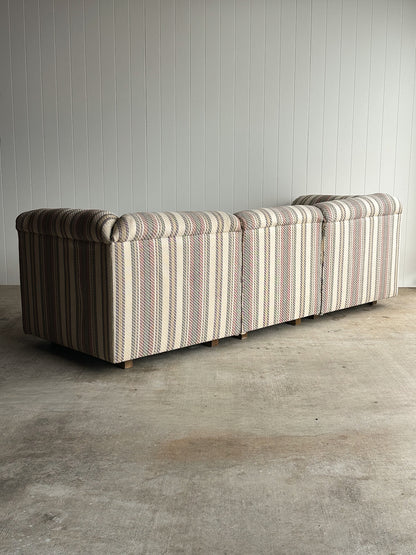 Vintage Postmodern Three-Piece Modular Sofa in Original Striped Upholstery, C. 1980s