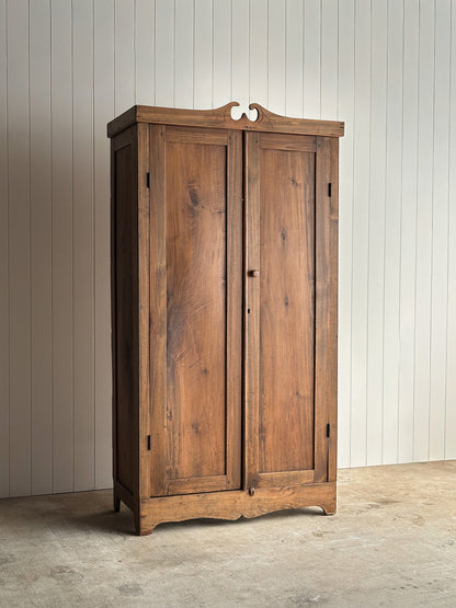 Antique Pine Cupboard Cabinet With Carved Crest