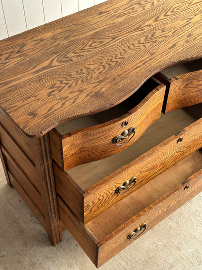 Late 19th Century Antique Serpentine Oak Chest of Drawers
