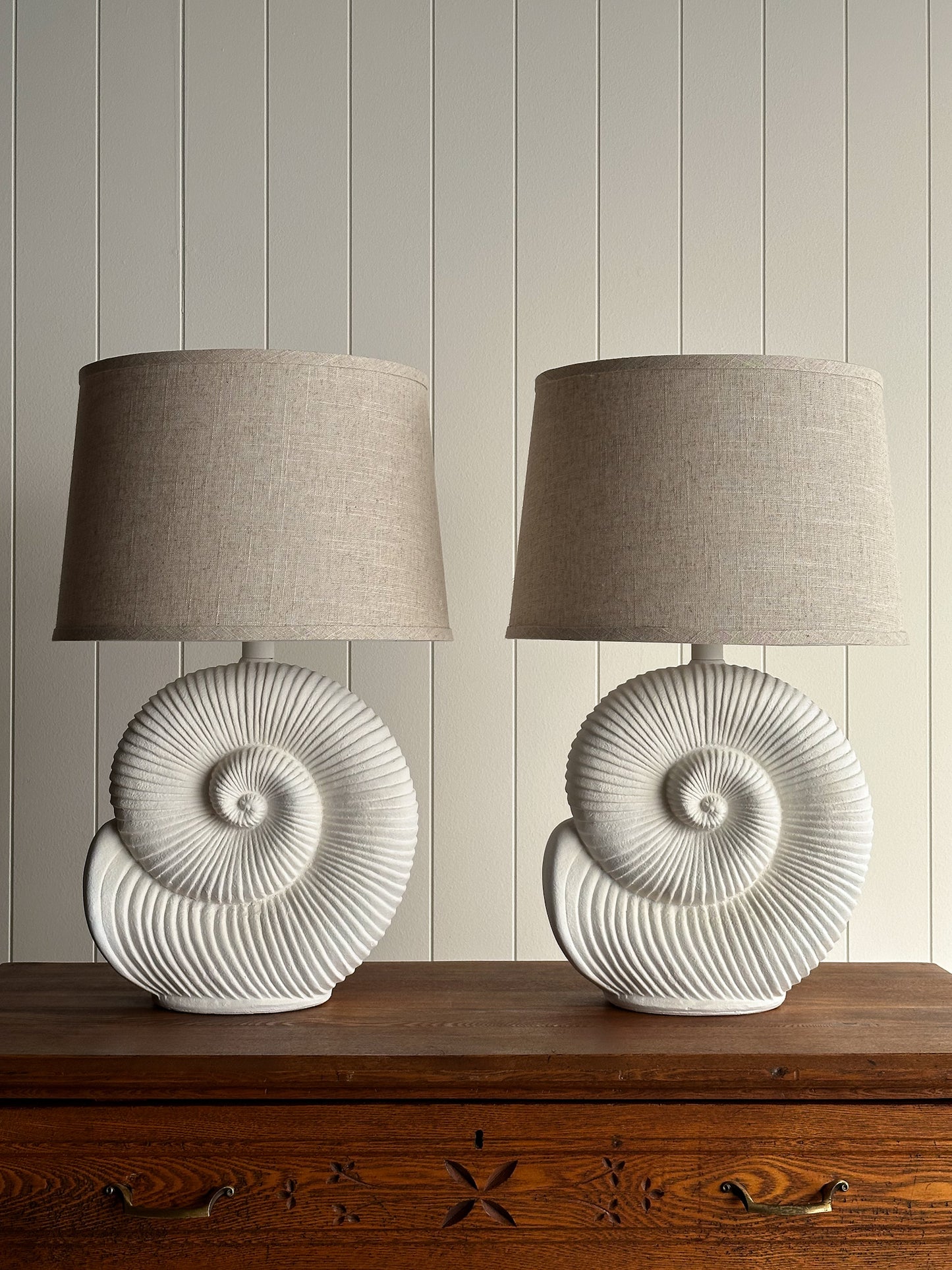 Vintage Postmodern Plaster Seashell Table Lamps, Pair