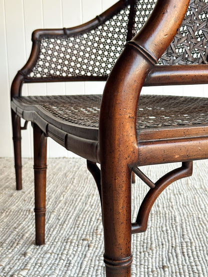 Vintage Faux Bamboo Caned Settee Bench, c. 1970s