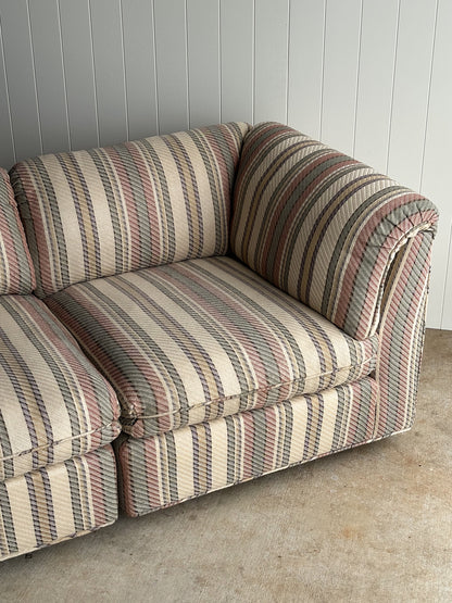 Vintage Postmodern Three-Piece Modular Sofa in Original Striped Upholstery, C. 1980s