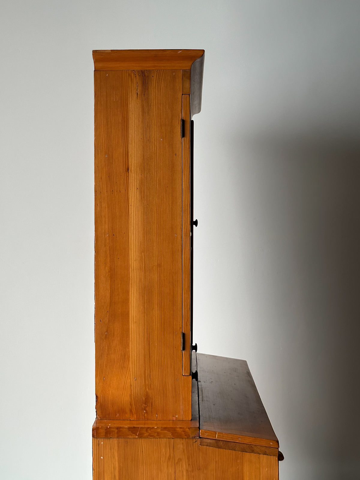 Pine Fall-Front Secretary Desk with Glass-Front Bookcase, Circa 1840s
