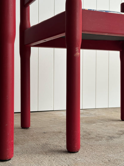 Set of Six Vintage Red Lacquered Dining Armchairs, Attributed to Vico Magistretti