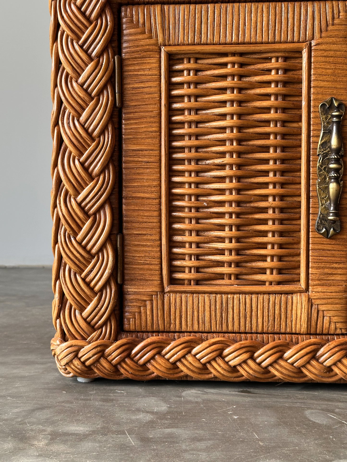 Vintage Woven Wicker Nightstand
