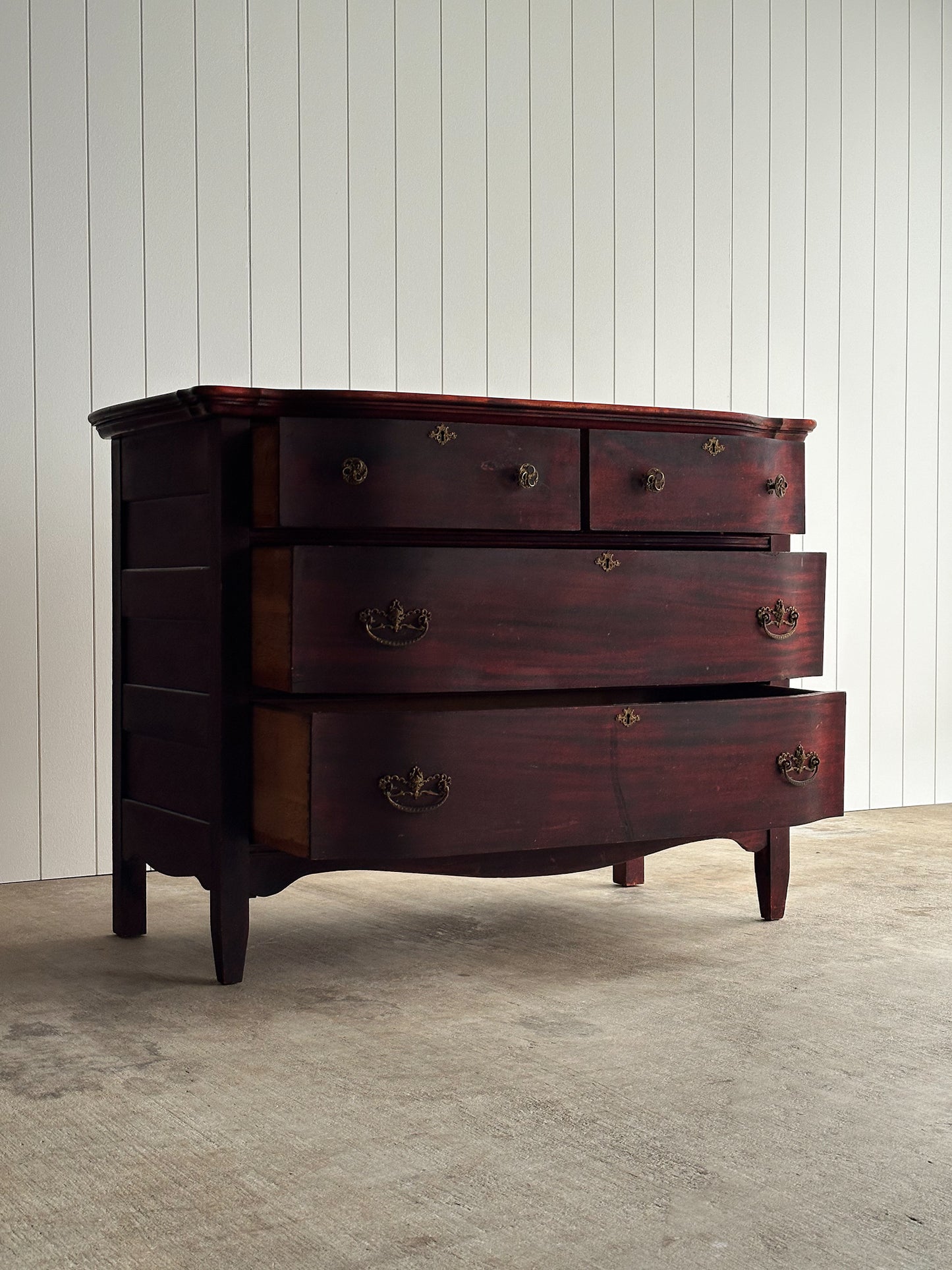 Antique Serpentine Mahogany Chest of Drawers, C. 1890