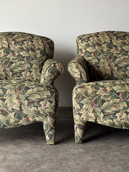 Sage Acanthus Tapestry Club Chairs, John Hutton for Donghia Luciano, 1990s, Pair