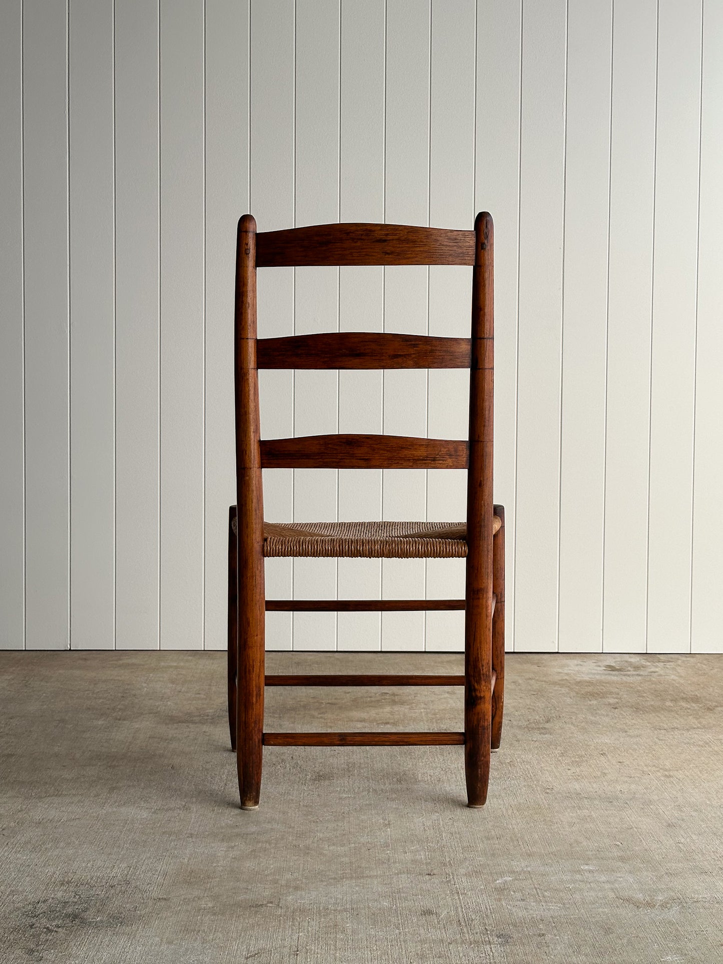 Antique Shaker Ladderback Chair with Hand-Woven Rush Seat, C. 1910