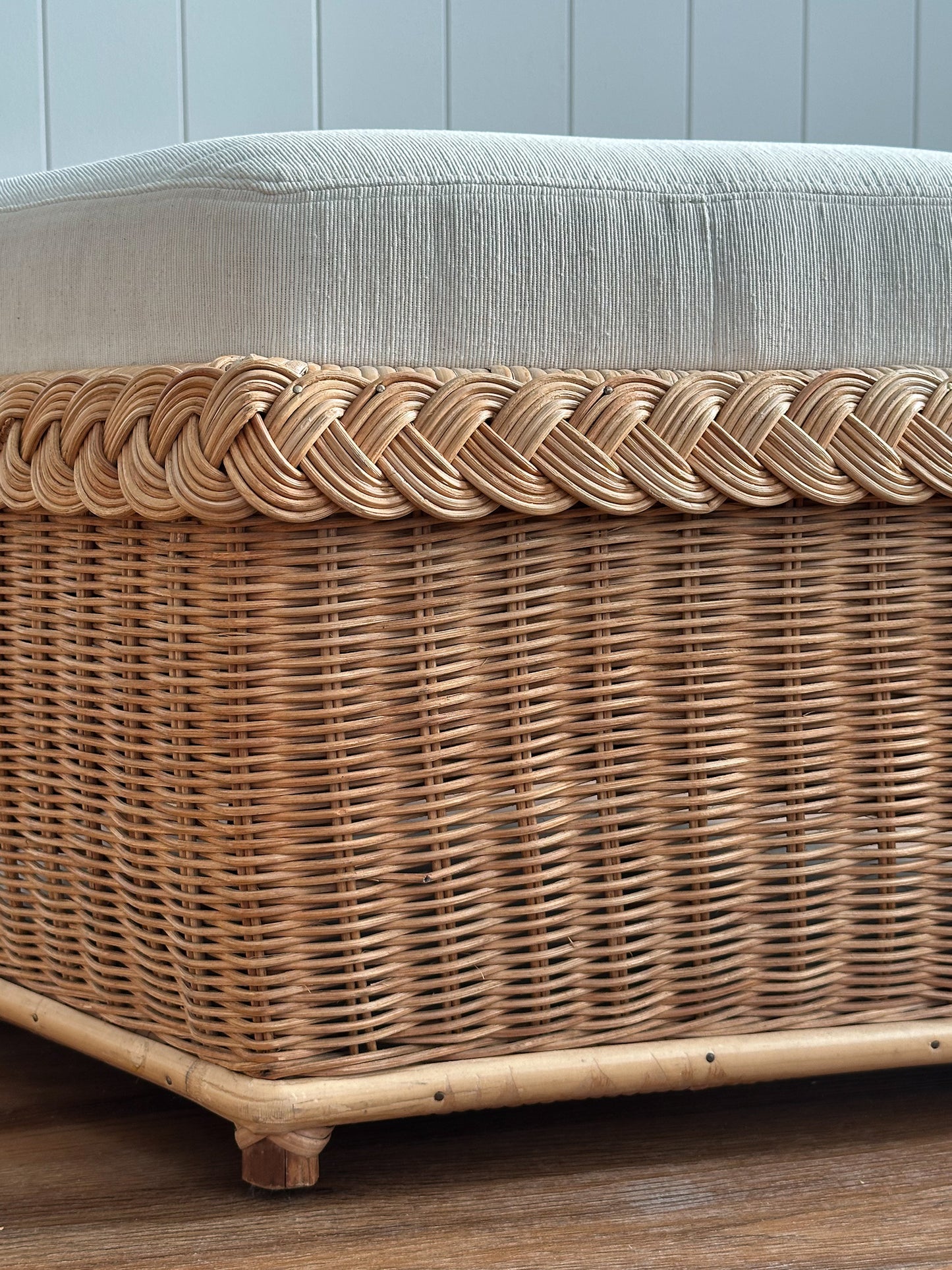 Vintage Brown Jordan Braided Wicker Hexagonal Ottoman