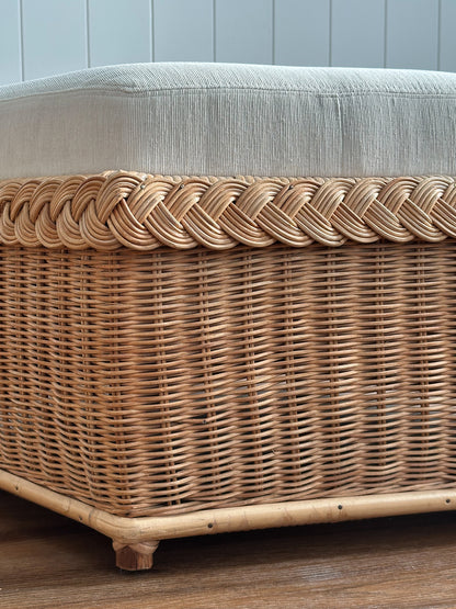 Vintage Brown Jordan Braided Wicker Hexagonal Ottoman