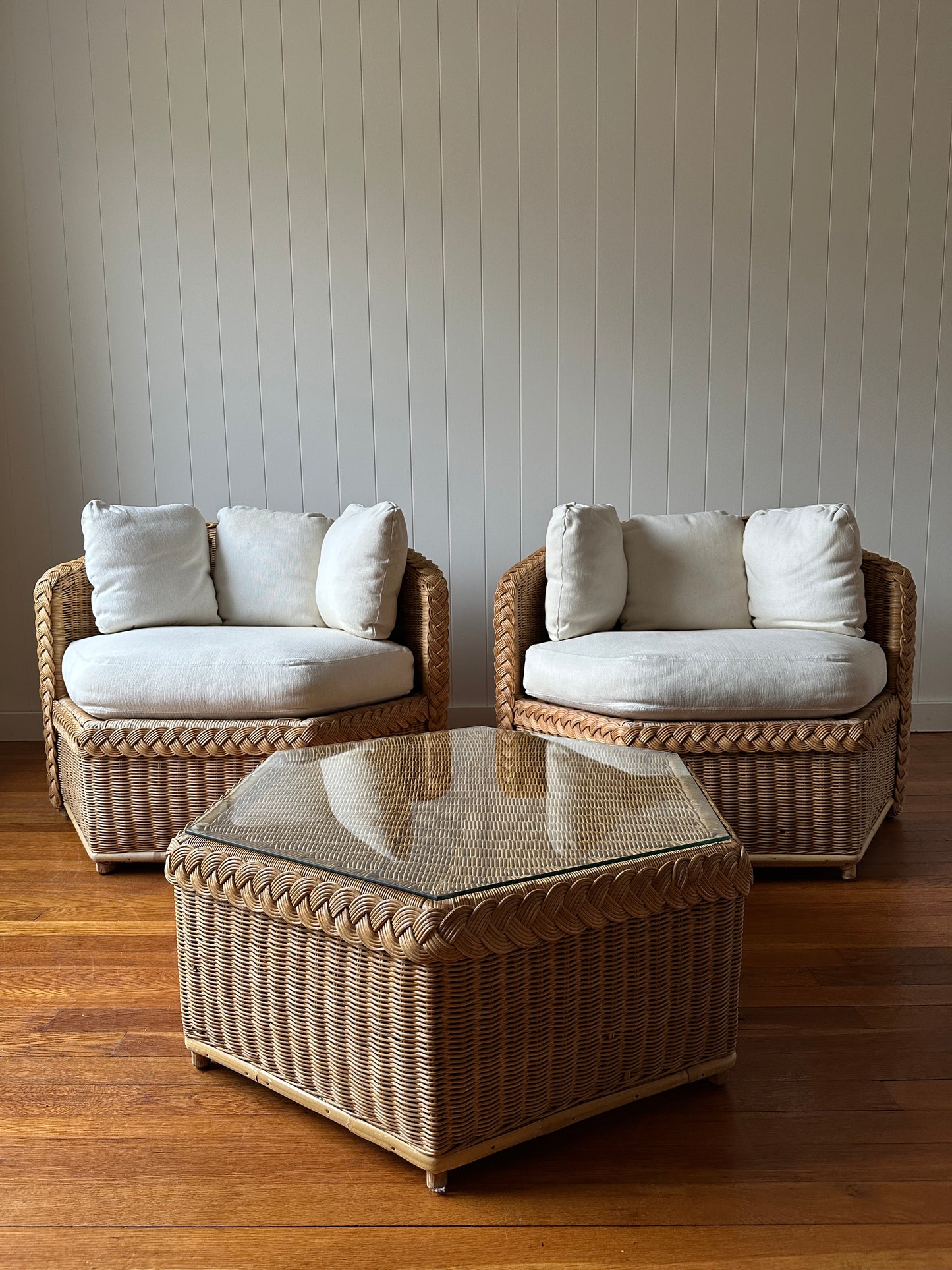 Vintage Brown Jordan Braided Wicker Coffee Table