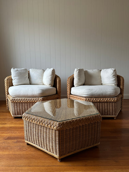 Vintage Brown Jordan Braided Wicker Coffee Table