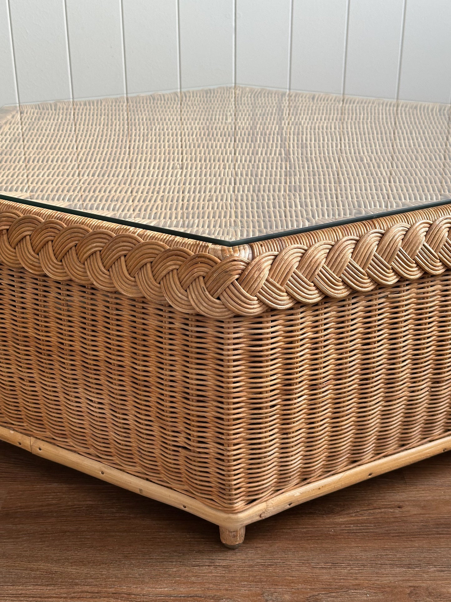 Vintage Brown Jordan Braided Wicker Coffee Table