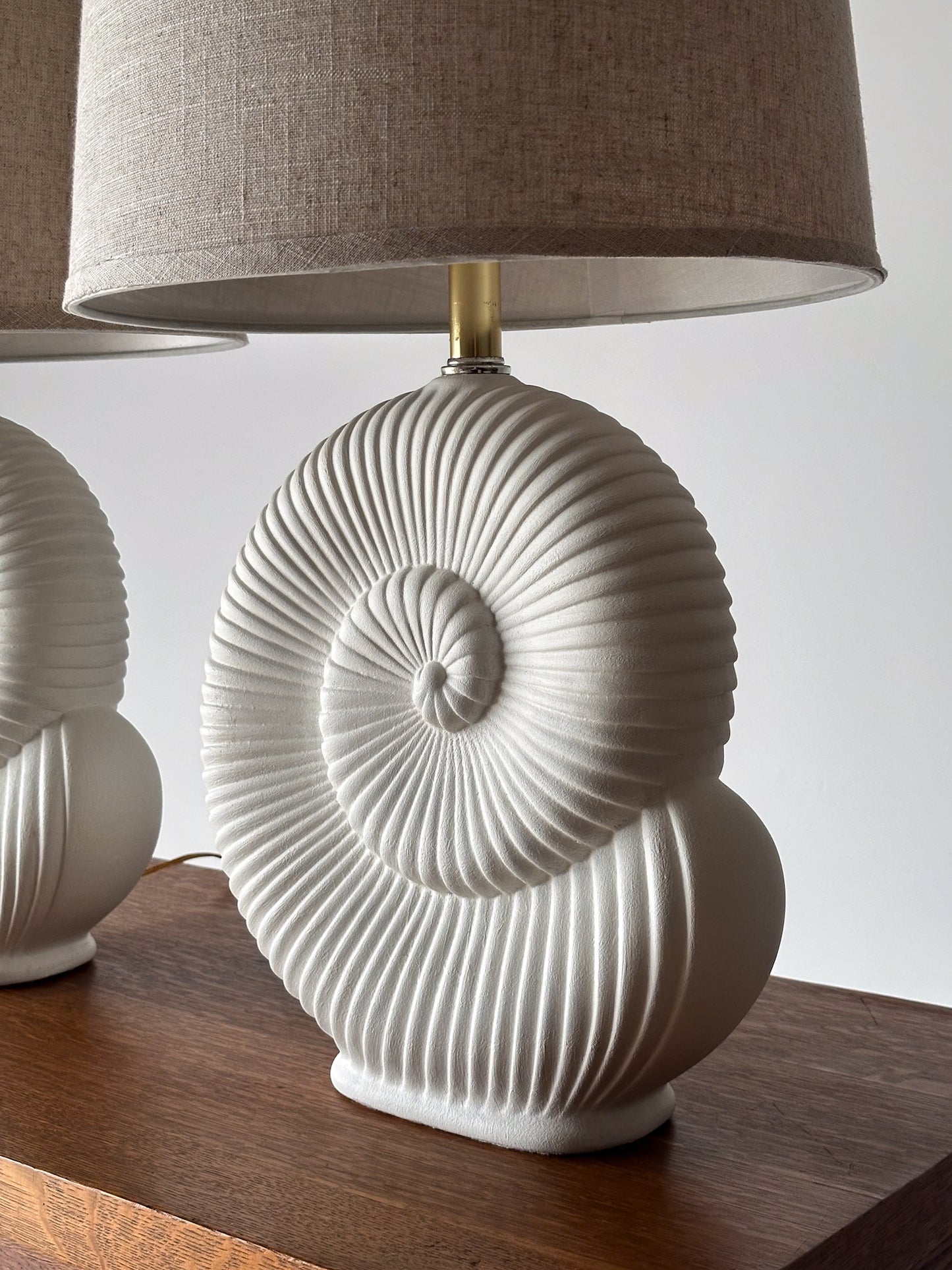 Vintage Plaster Nautilus Table Lamps, Pair