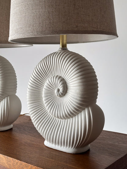 Vintage Plaster Nautilus Table Lamps, Pair