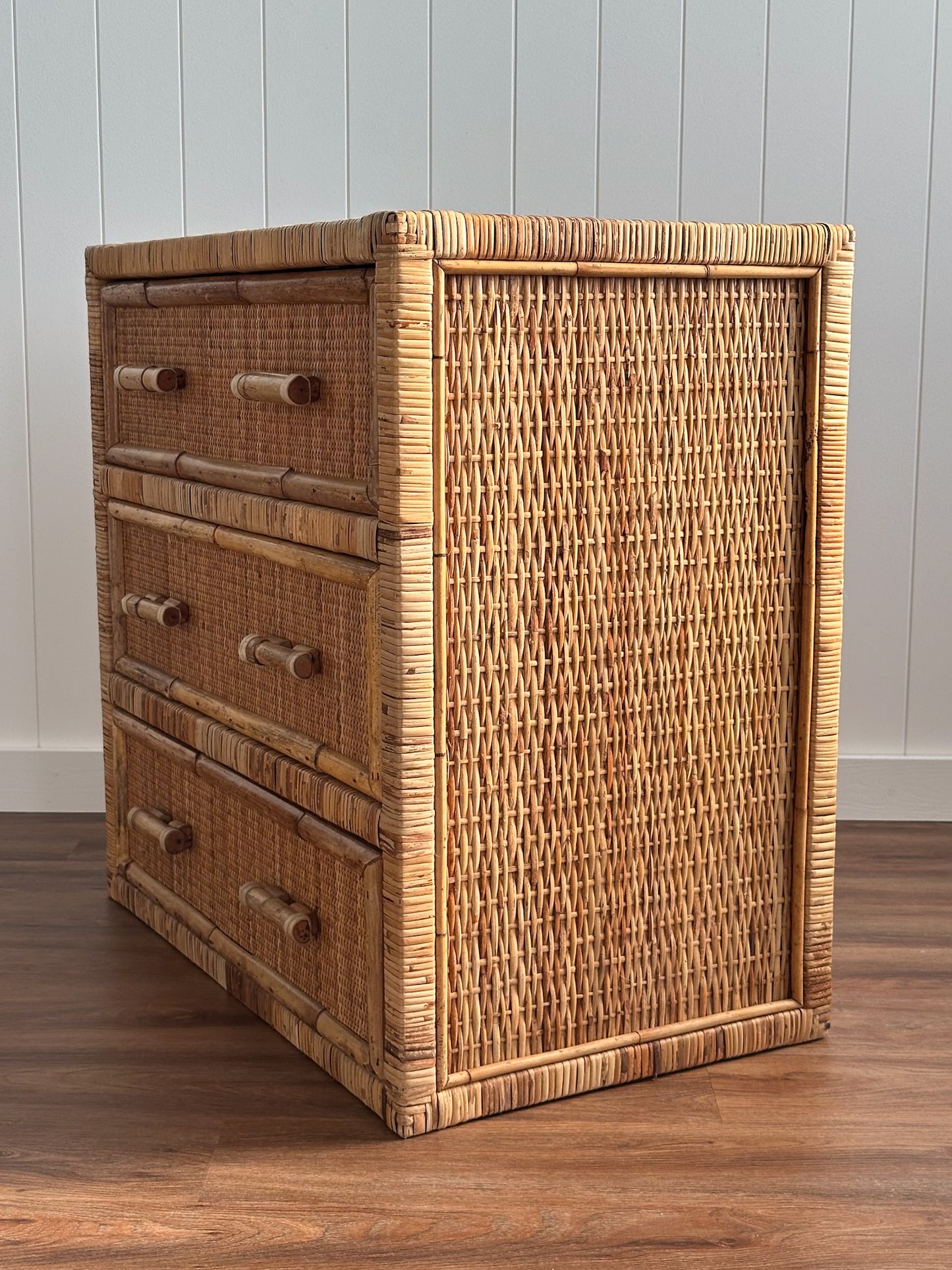 1970s Vintage Woven Rattan Chest of Drawers