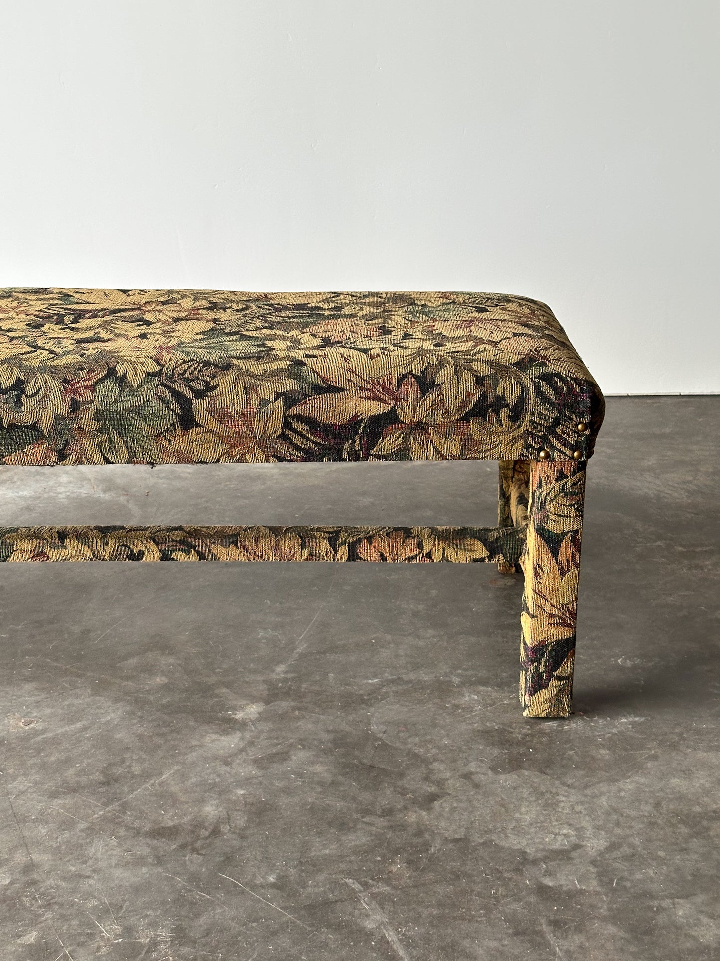 Fully-Upholstered Jacquard Tapestry Parsons Bench, 1980s