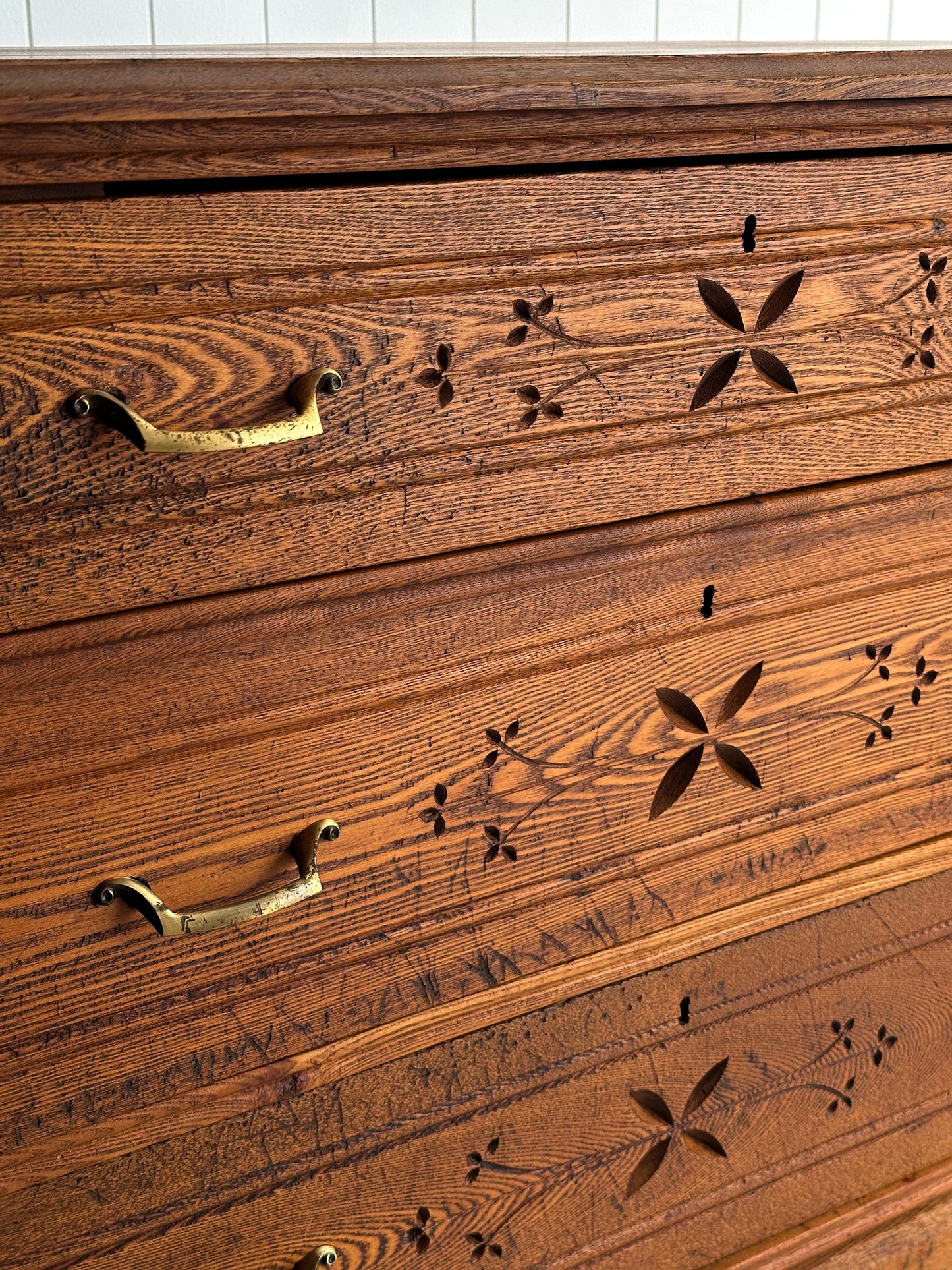 Late 19th Century Carved Oak Chest of Drawers