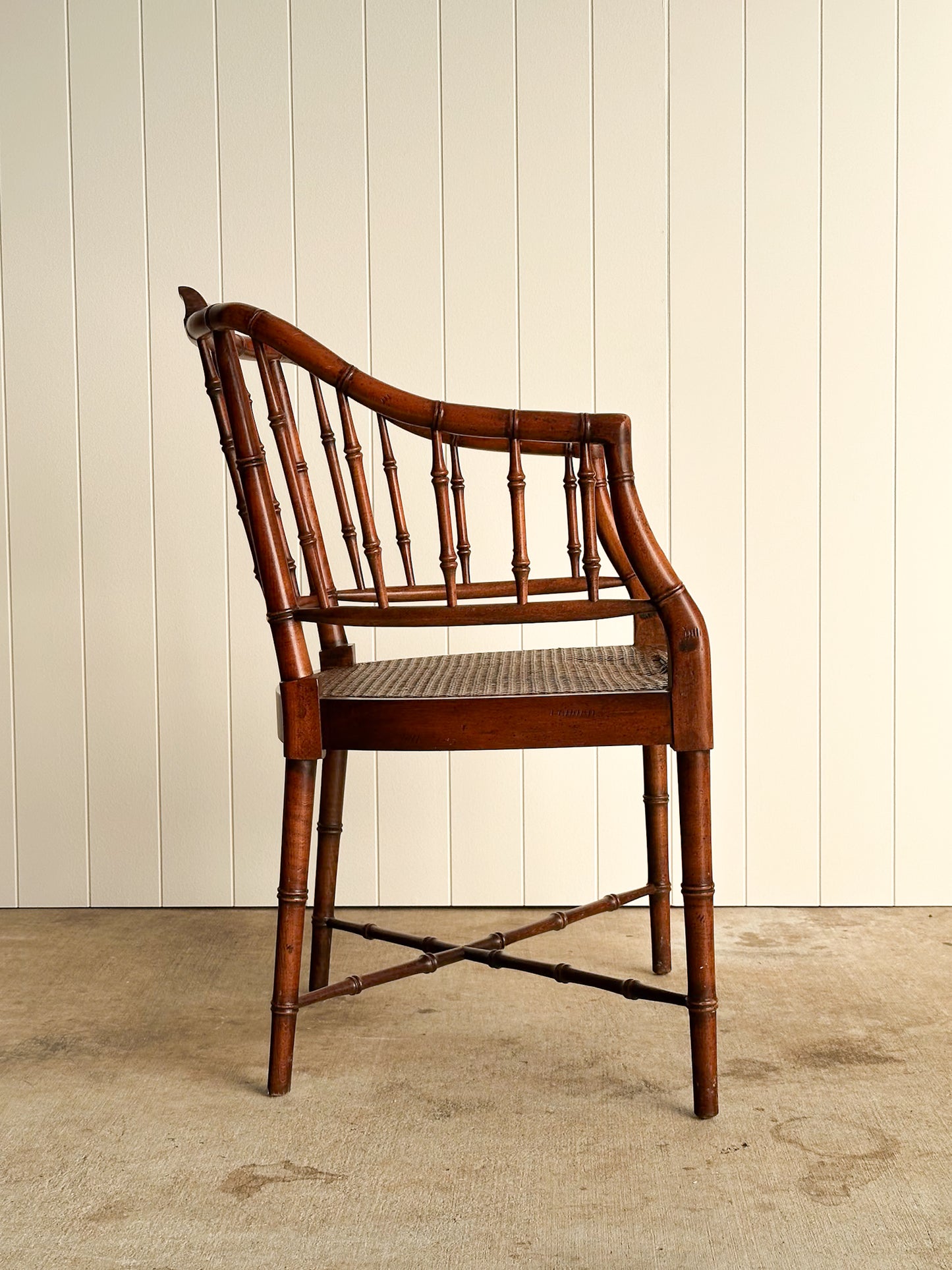 Vintage Wooden Armchair with Cane Seat