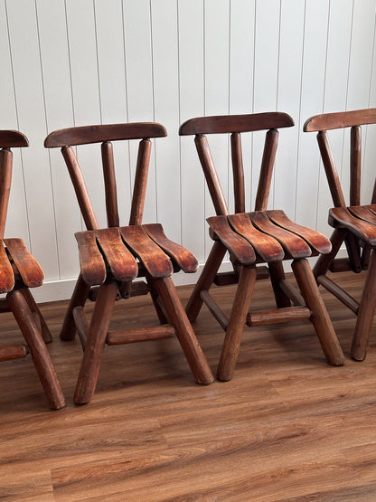 Vintage Brutalist Wood Dining Chairs, Set of 4