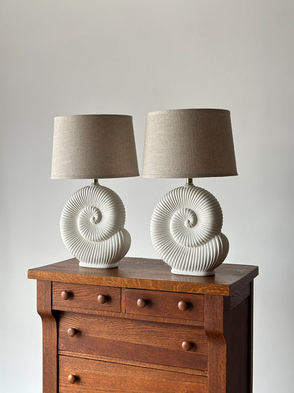 Vintage Plaster Nautilus Table Lamps, Pair