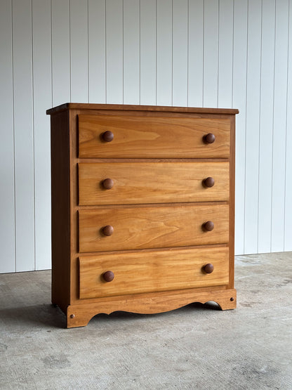 Vintage Pine Chest of Drawers with Scalloped Apron