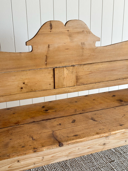 Antique Pine Primitive Folk Art Bench with Paneled Back