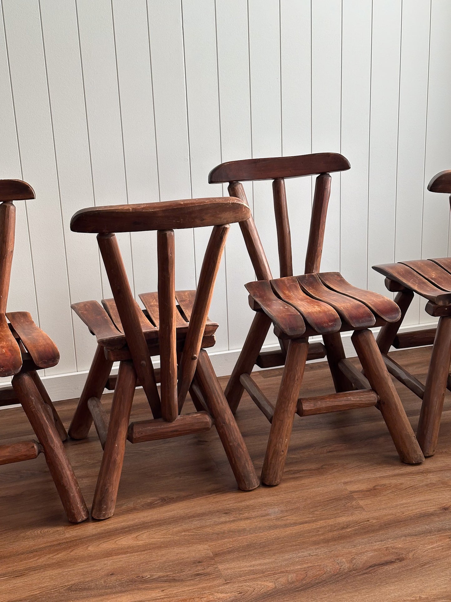 Vintage Brutalist Wood Dining Chairs, Set of 4