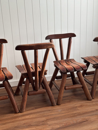 Vintage Brutalist Wood Dining Chairs, Set of 4