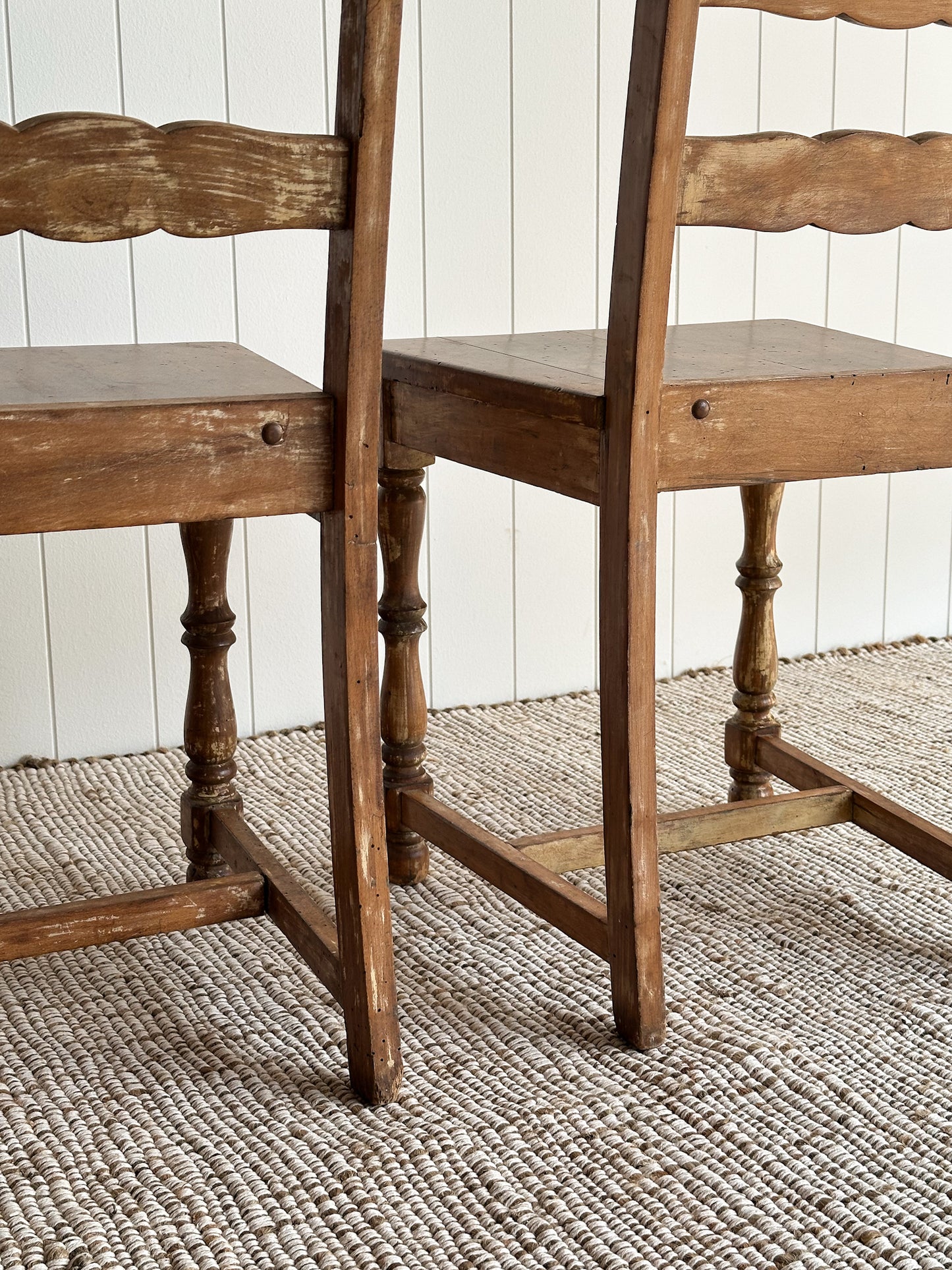 Antique Ladderback Scalloped Accent Dining Chairs, Pair