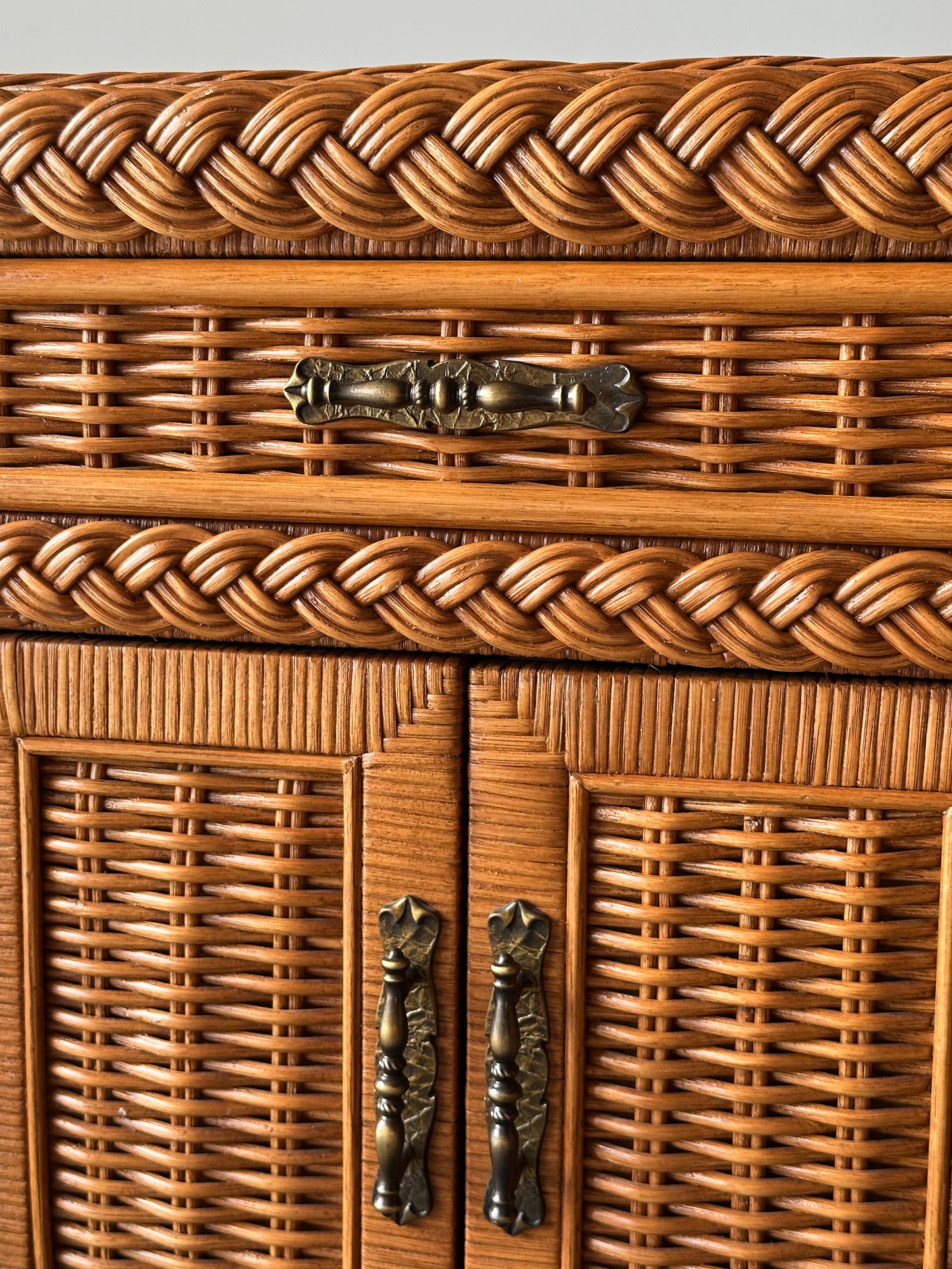 Vintage Woven Wicker Nightstand