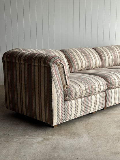 Vintage Postmodern Three-Piece Modular Sofa in Original Striped Upholstery, C. 1980s