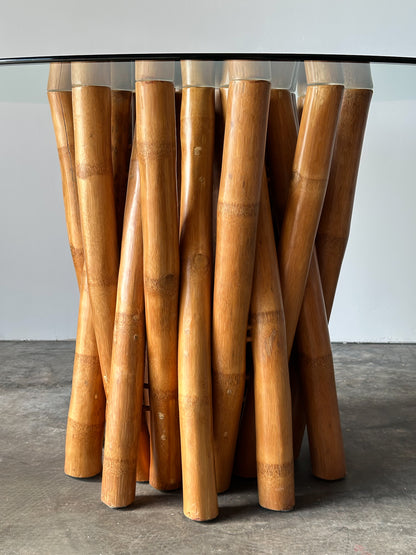 Bundled Bamboo Round Glass Dining Table, Budji Layug, 1970s