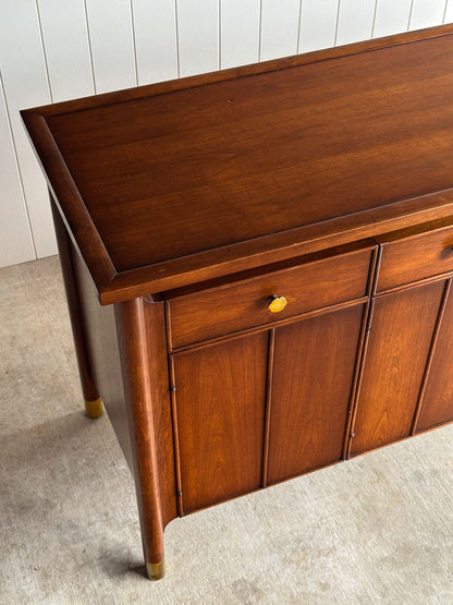 Mid-Century Modern Heritage Collection Walnut and Brass Sideboard