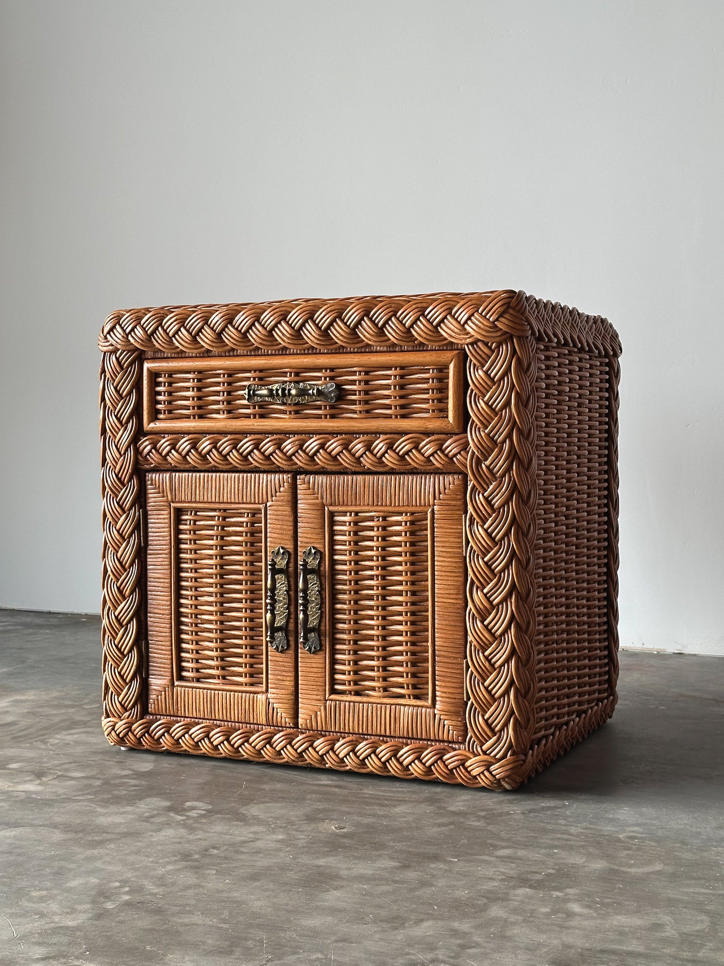 Vintage Woven Wicker Nightstand
