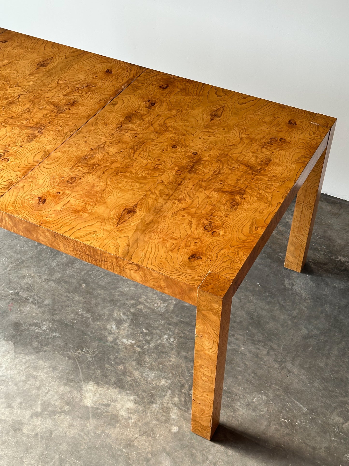 Lane Burl Wood Extendable Parsons Dining Table in the Style of Milo Baughman, 1970s