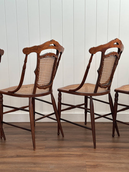 Antique Victorian French Cane Dining Chairs, Set of 4