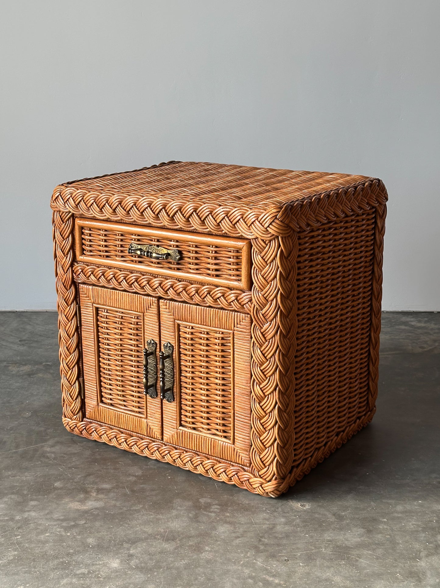 Vintage Woven Wicker Nightstand