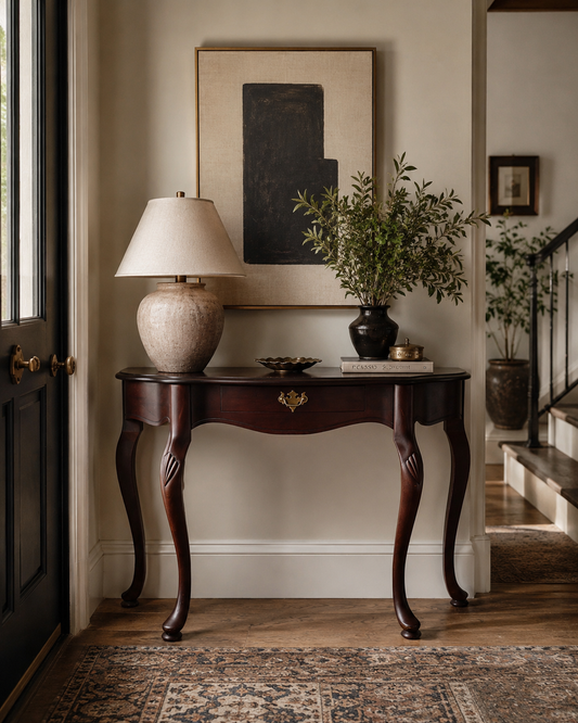 Vintage Mahogany Demi-Lune Serpentine Scalloped Entryway Table