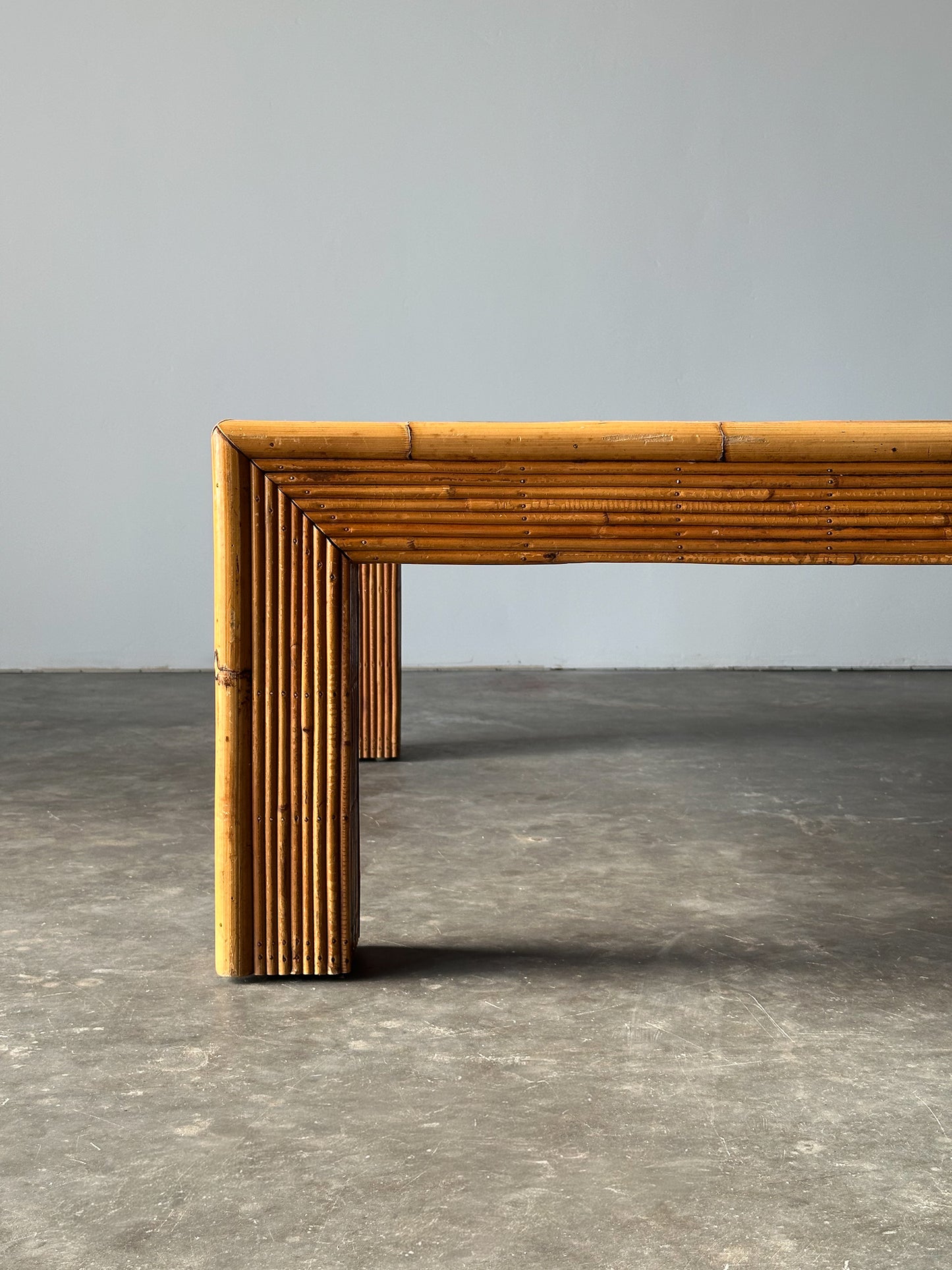 Sunburst Rattan Coffee Table, Attributed to Vivai Del Sud, Italy, 1970s