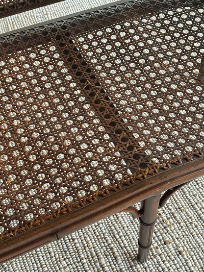 Vintage Faux Bamboo Caned Settee Bench, c. 1970s