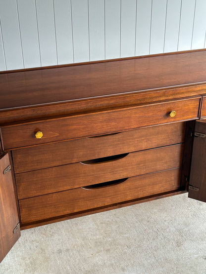 Mid-Century Modern Heritage Collection Walnut and Brass Sideboard