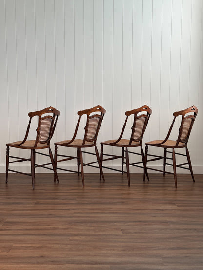 Antique Victorian French Cane Dining Chairs, Set of 4