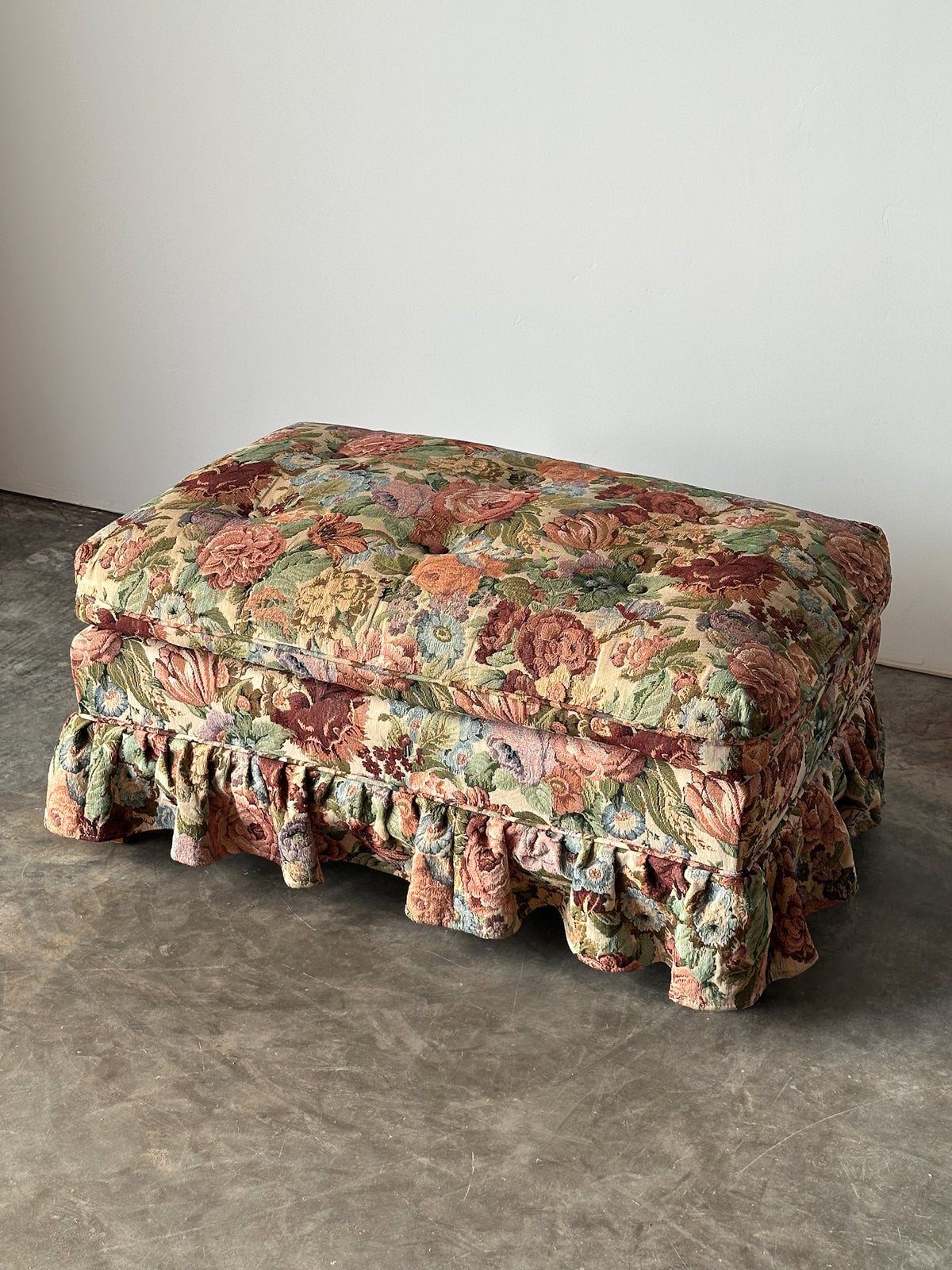 Floral Jacquard Tapestry Skirted Tufted Ottoman, 1980s