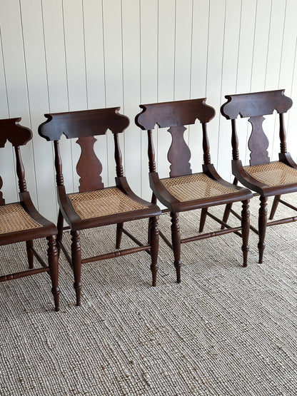 1960s Vintage Sculpted Mahogany Dining Chairs with Cane Seats, Set of 4