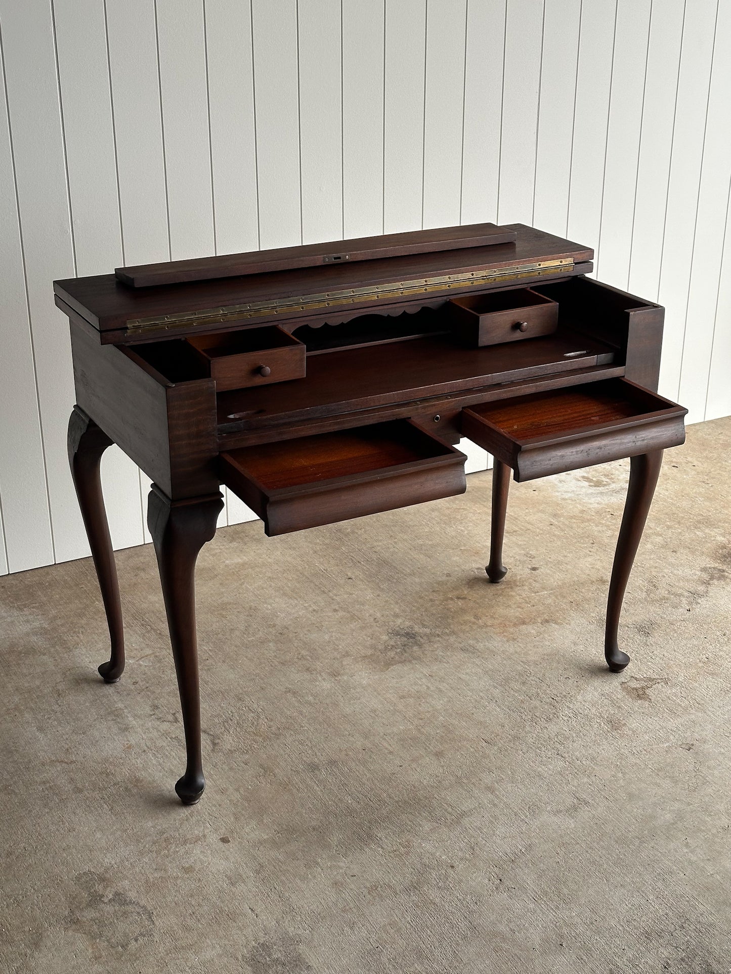 Antique Mahogany Lift-Top Writing Desk Console Table